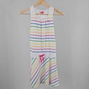Puma Sport Lifestyle White Rainbow Stripe Racerback Tank Dress | Girl's‎ Large